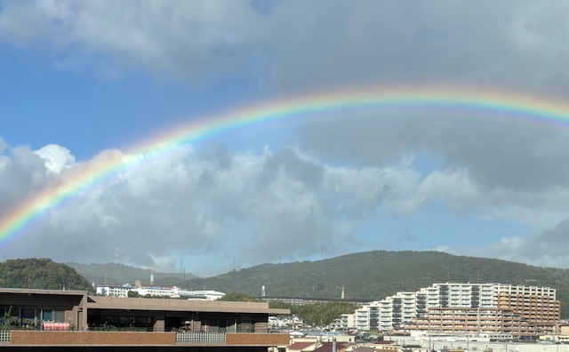 病室の窓から見えた実際の虹